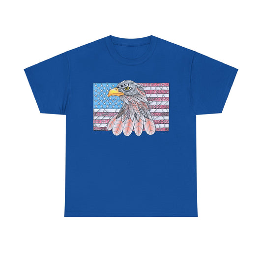 American Flag w/ Majestic Bald Eagle Heavy Cotton Tee